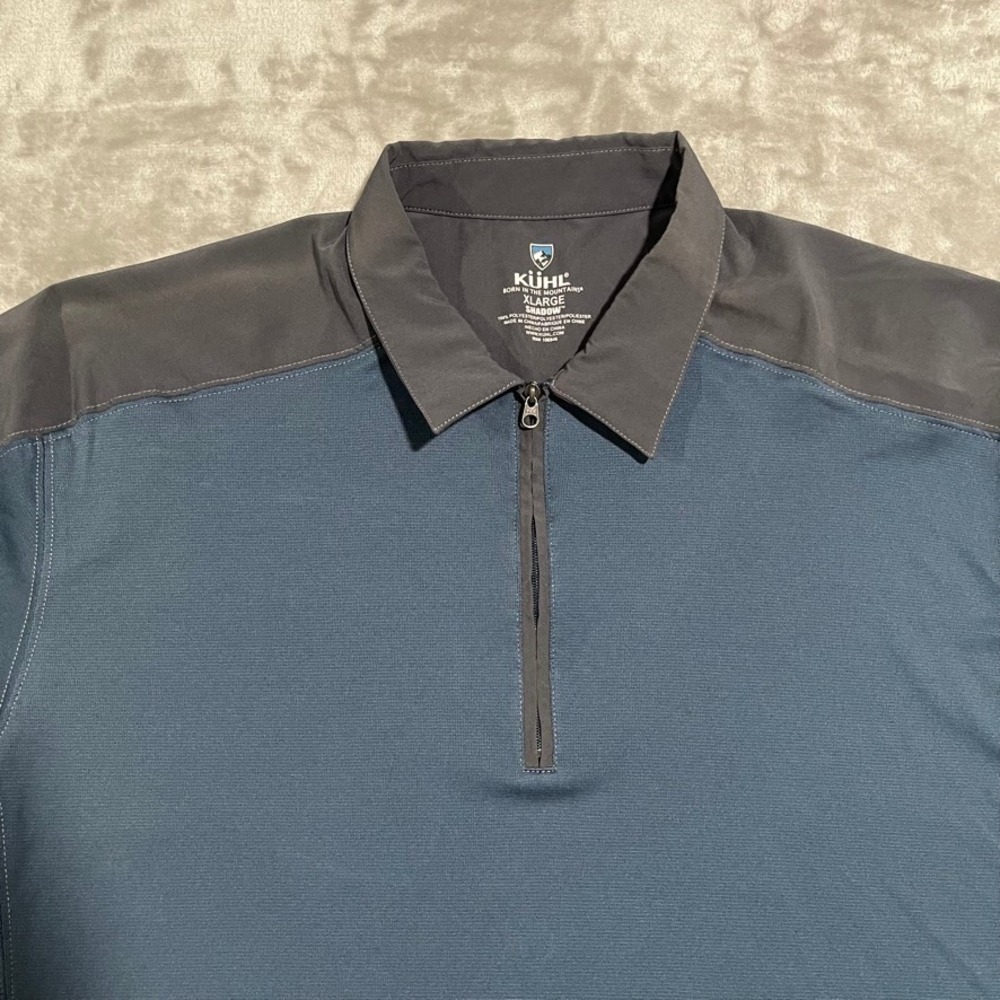 Kuhl Shirt Mens XL Blue Shadow Polo 1/4 Zip Performance Hiking Camping - Picture 2 of 8